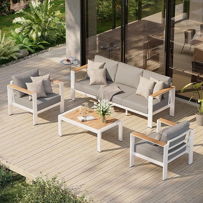 Oasbira Aluminum Outdoor Patio Conversation Set (4-Piece w/ Coffee Table)