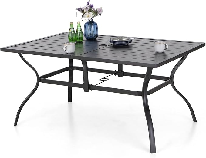 MFSTUDIO 6-Person Metal Outdoor Patio Dining Table (1.57" Umbrella Hole)