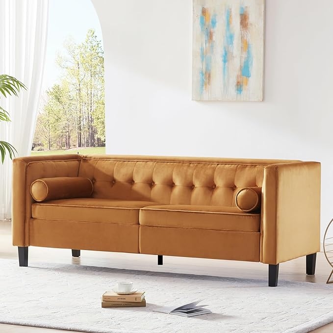 WILLOVE 78" Mid-Century Modern Velvet Sofa, 3 Seater Couch, Button Tufted