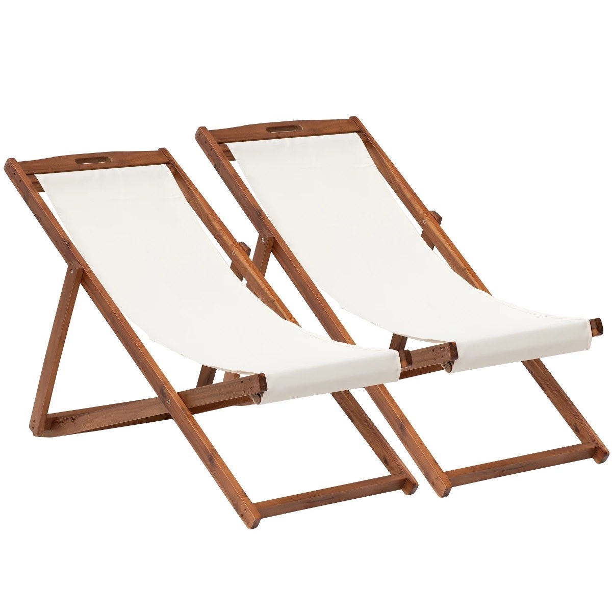 FDW Eucalyptus Wood Outdoor Sling Folding Chair