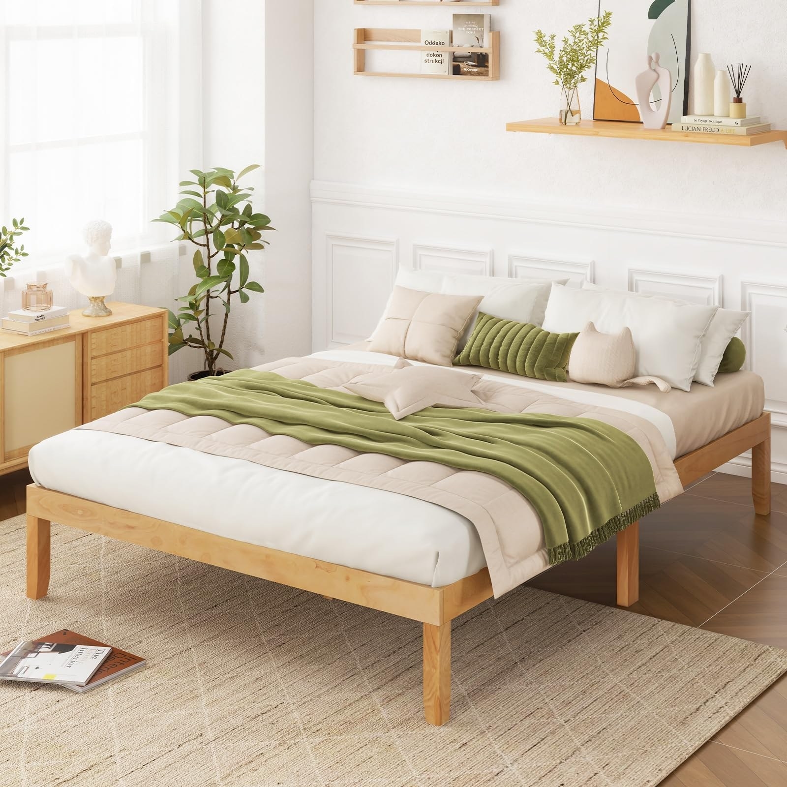 NELYE Solid Wood Queen Platform Bed Base