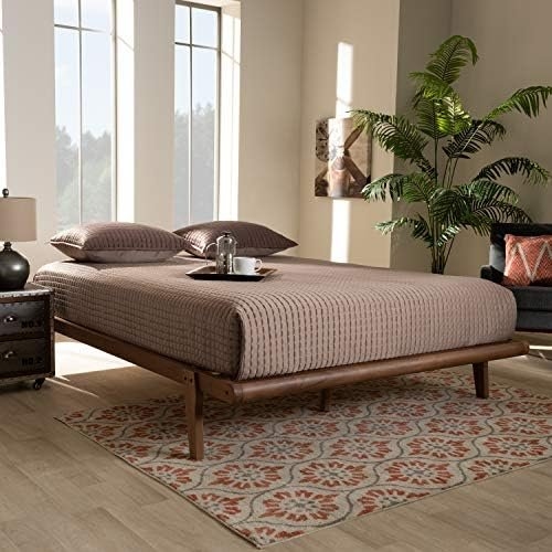 Baxton Studio Kaia Mid-Century Queen Platform Bed, Walnut Brown