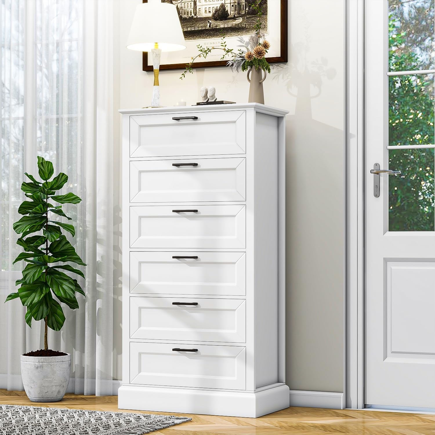 biukpci Tall White 6 Drawer Dresser, Vertical Chest of Drawers