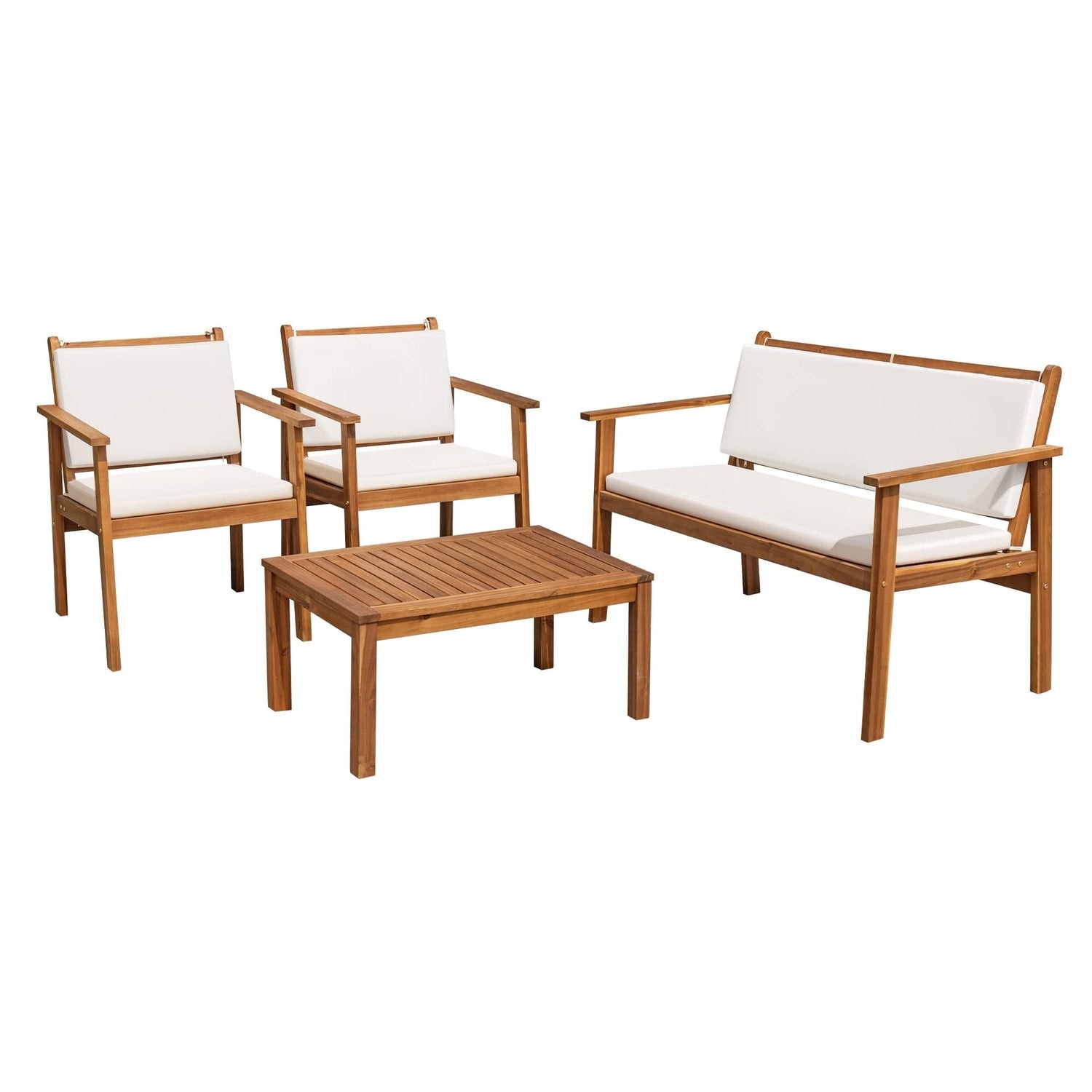 Flamaker Outdoor Couch with Adjustable Armrests, Acacia Wood Patio Loveseat with Soft Cushions, Convertible Patio Furniture for Balcony, Porch, Backyard