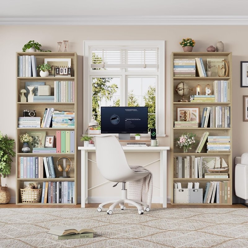 FOTOSOK 6-Tier Open Bookcase, Freestanding Tall Bookshelf, Light Oak
