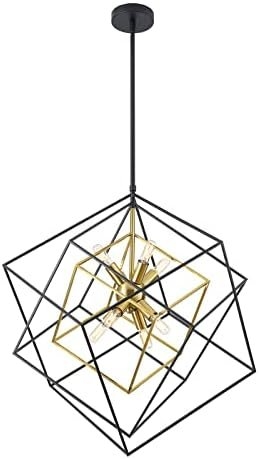 GZBtech 8-Light Black + Brass Geometric Chandelier, 72" Adjustable