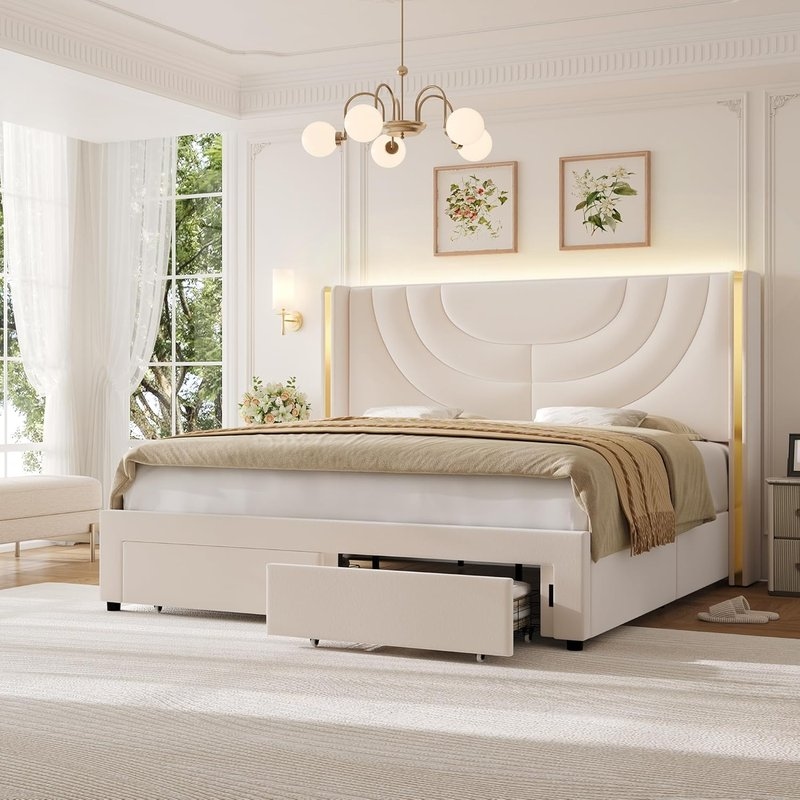 HITHOS LED Upholstered Bed Frame