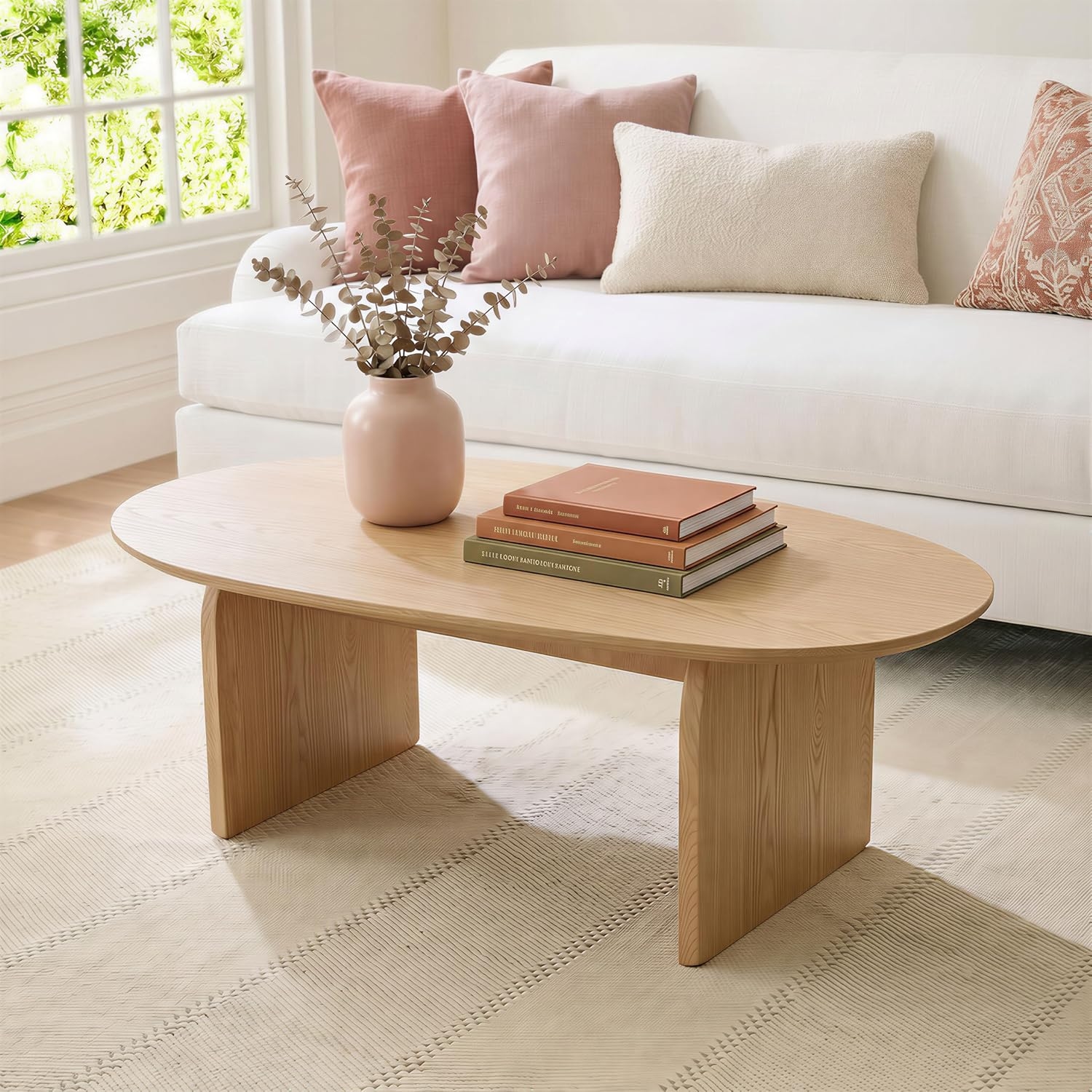 Honyee Large Oval Coffee Table, 47", Solid Splayed Legs