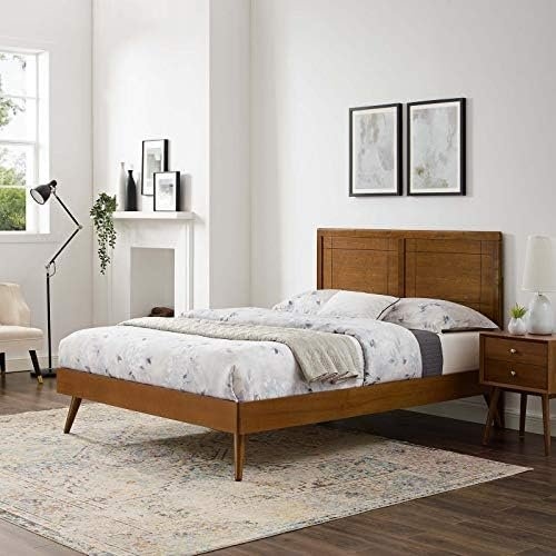 Modway Marlee Queen Wood Platform Bed with Splayed Legs, Walnut
