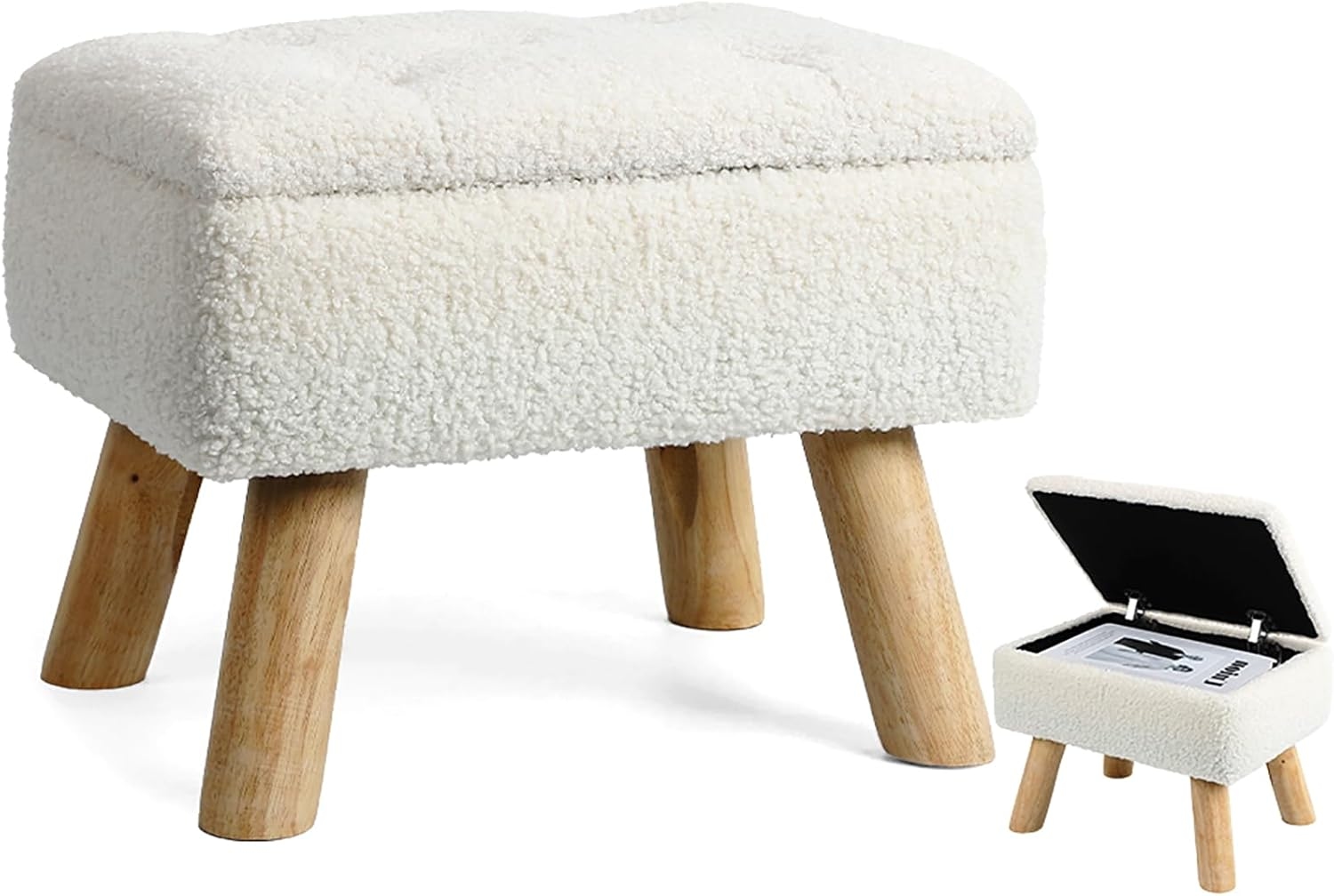 OGEMXU Boucle Storage Ottoman with Wood Legs