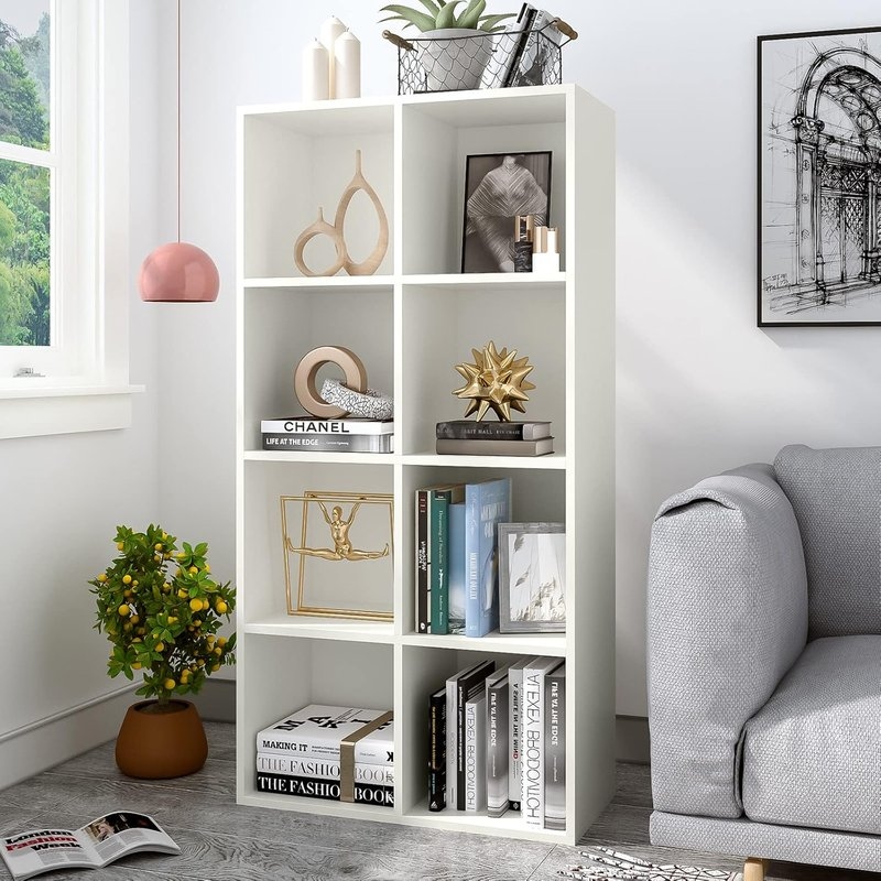 OSCHF 8-Cube Storage Shelf Bookcase, 4-Tier Floor Standing, Warm White