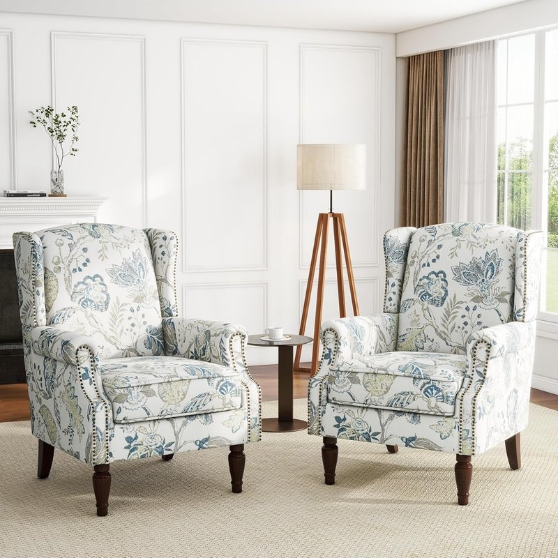 UIXE High Back Wingback Accent Chair, Upholstered, Nailhead Trim