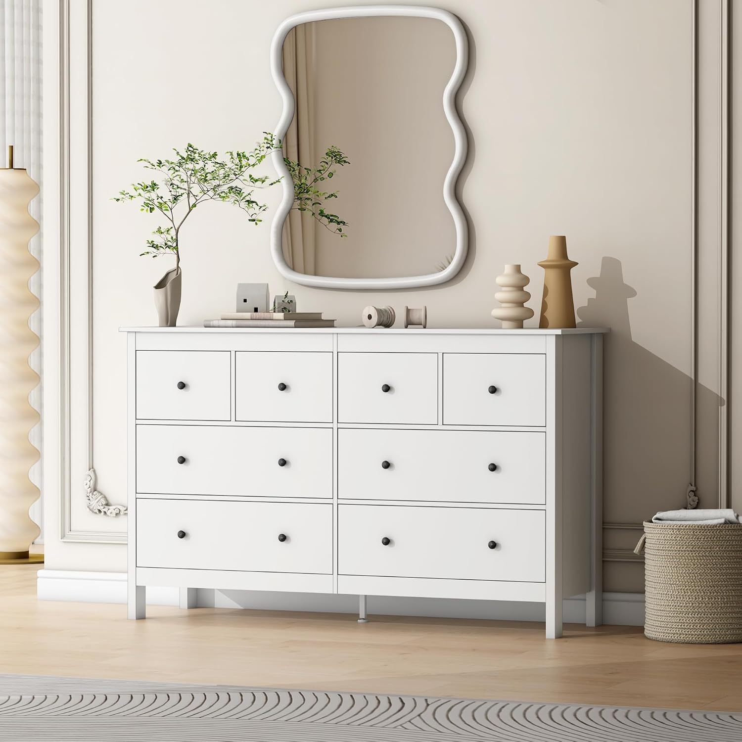 wanan White 8-Drawer Dresser, 50"W Modern