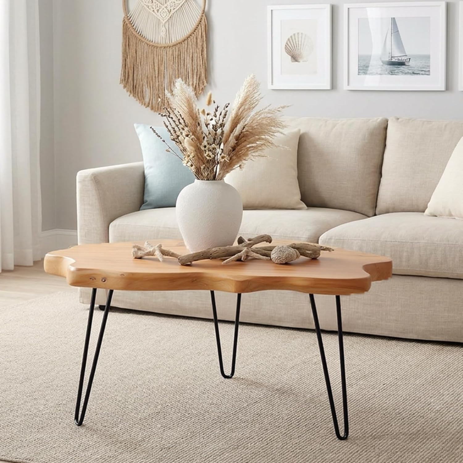 WELLAND Live Edge Cedar Wood Coffee Table, 32.5"
