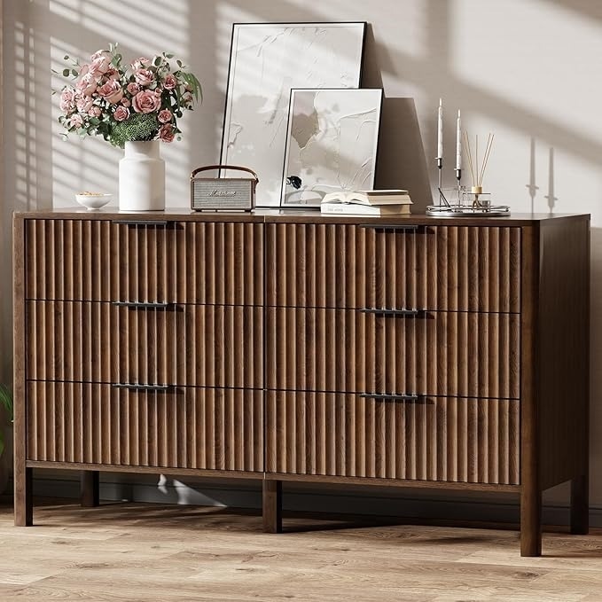 Fluted 6-Drawer Walnut Dresser 55"