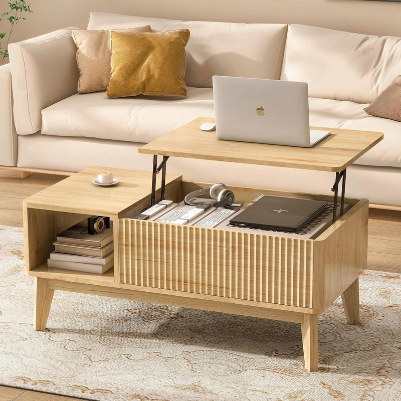 LYNCOHOME Fluted Lift Top Coffee Table