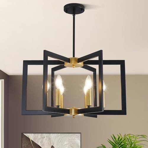 Unicozohome 22" Black and Gold 6-Light Geometric Chandelier