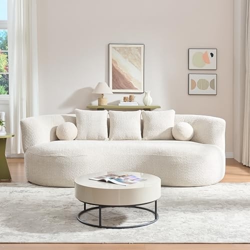 Christopher Knight Home Nomad Curved Sofa, 90" Boucle Upholstered