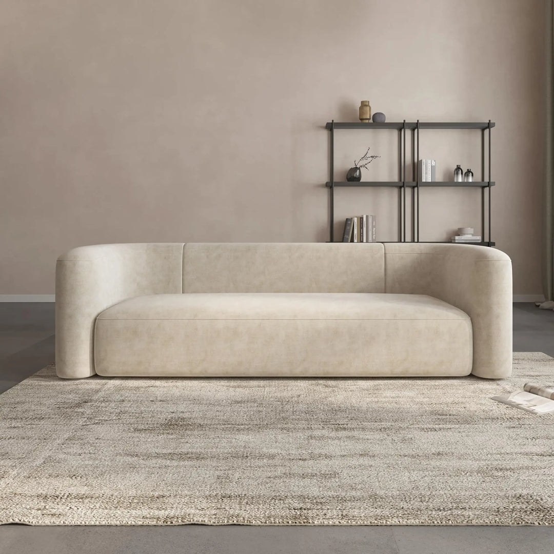 Acanva Luxury Modern Tight Curved Back Velvet Sofa, Minimalist Style Comfy Couch for Living Room Apartment, 4 Seater Modular Sectional, Cream