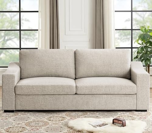 ELUCHANG Oversized 85" Deep Seat Sofa, Modern Couches for Living Room, 3 Seater Natural Linen Sofa, Upholstered Cushion & Detachable Cover, Comfy Sofa Couch for Apartment, Oatmeal