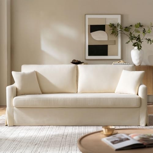HULALA HOME 80" Farmhouse Slipcovered Sofa, 3 Seater Sofa Couch, Linen