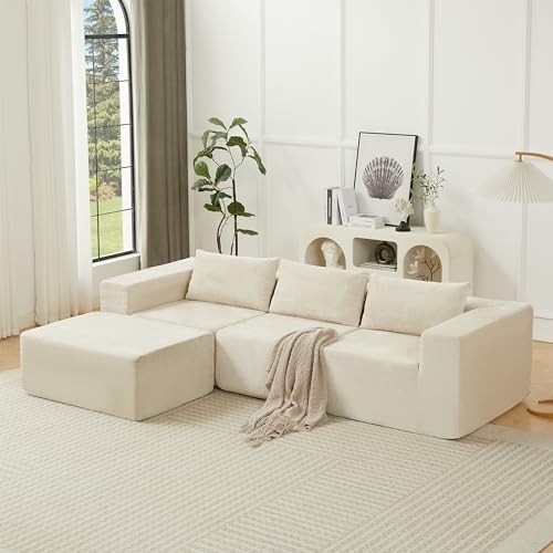 Christopher Knight Home 107" Oversized Modular Sectional Sofa, Deep Cloud Couch with Pillows, Comfy 3 Seater Lounge Sofa, Boucle Upholstered Floor Couch for Living Room Apartment,
