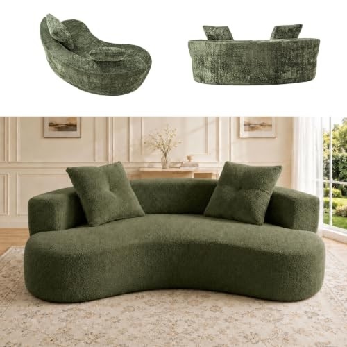 80" Curved Boucle Loveseat Sofa with 2 Pillows