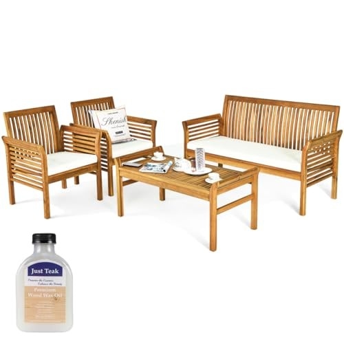 Tangkula 5-Piece Outdoor Acacia Wood Sofa Set with Coffee Table