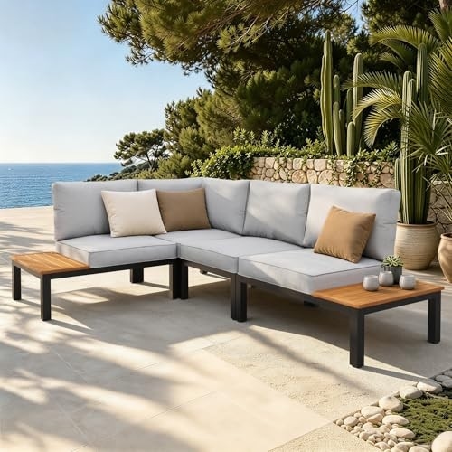 Sophia & William 4-Piece Metal Outdoor Sectional with Side Table