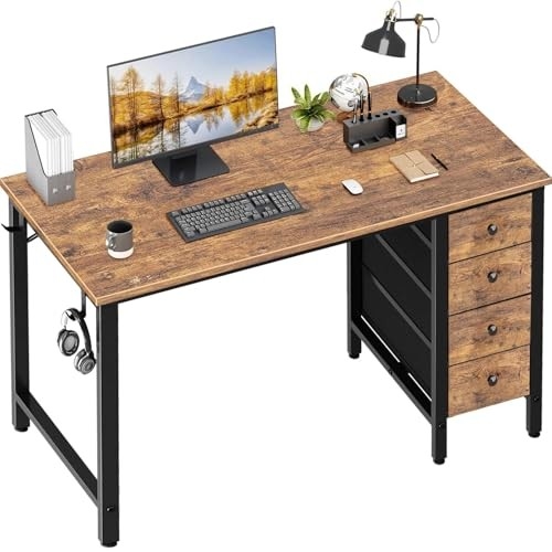 Lufeiya 40" Computer Desk with 4 Fabric Drawers
