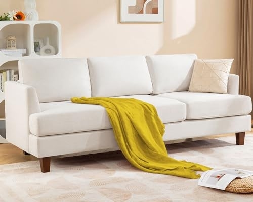 Busaurus 89" Deep Seat 3-Seater Sofa, Linen Fabric, Beige