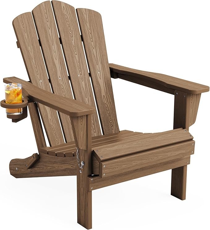 KINGYES Folding Adirondack Chair, HDPE All-Weather, Wooden Textured
