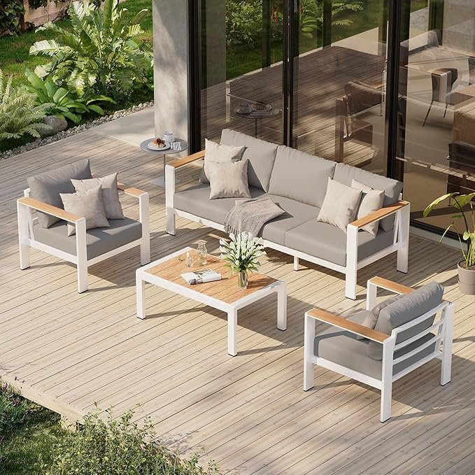 Oasbira Aluminum Outdoor Patio Conversation Set (4-Piece w/ Coffee Table)