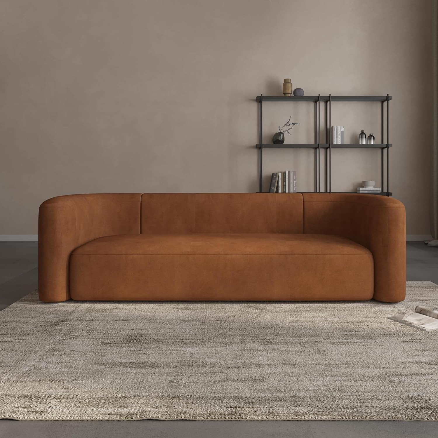 Acanva Minimalist Tight Curved Back Velvet Sofa, 3-Seater, Tangerine