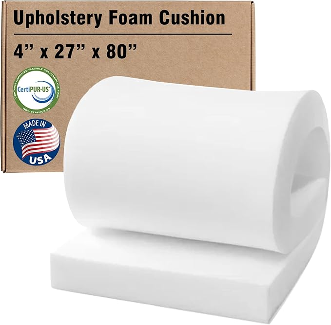 Isellfoam High-Density Upholstery Foam 4"T x 27"W x 80"L (semi-firm, 36 ILD)