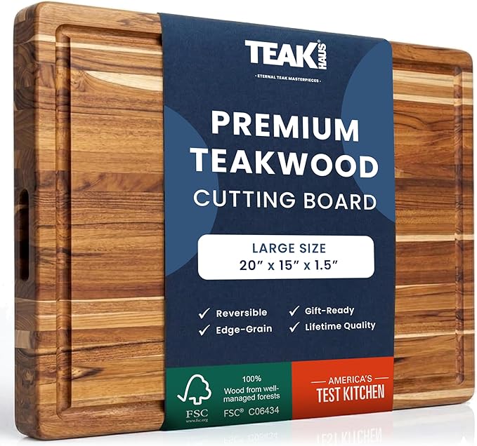 Teakhaus Edge Grain Cutting Board (Large) for meat and veggies cutting board guide
