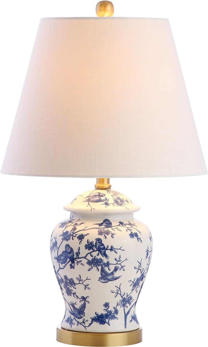 JONATHAN Y 22" Blue/White Ceramic Table Lamp, French Country Chinoiserie Ginger Jar - coastal grandma living room kit
