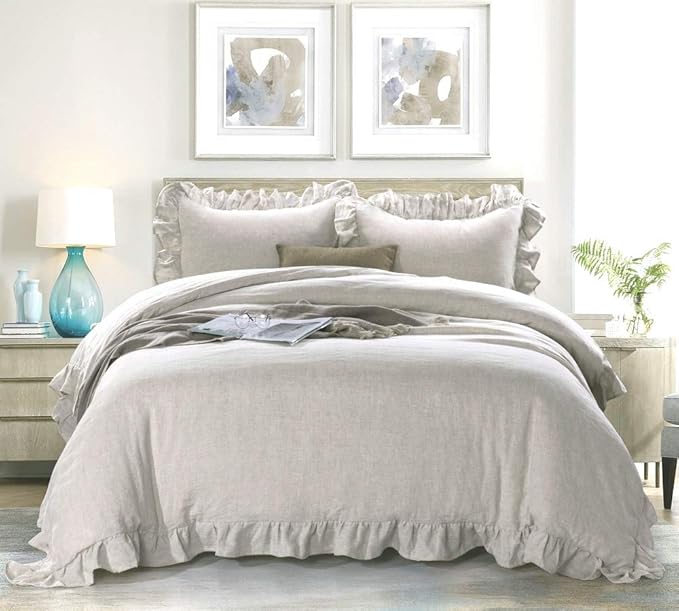 MEADOW PARK 100% Stone Washed Linen Duvet Cover Set 3 Pieces, Queen