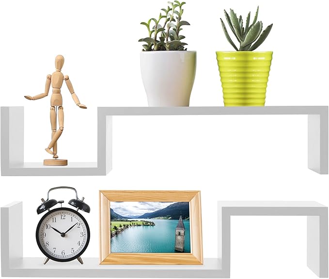 Greenco Wall Mounted Floating Shelves Set of 3, White Finish - floating wall shelves for living room
