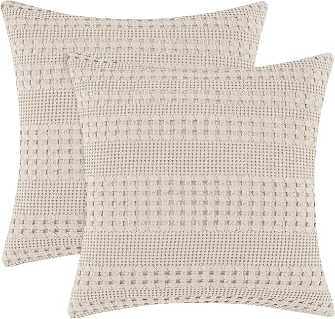 PHF Linen-Blend Textured Throw Pillow Covers 18x18 (Set of 2)
