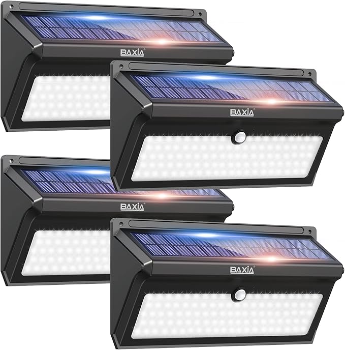 BAXIA Solar Lights Outdoor, Wireless 100 LED Motion Sensor Security Wall Light
