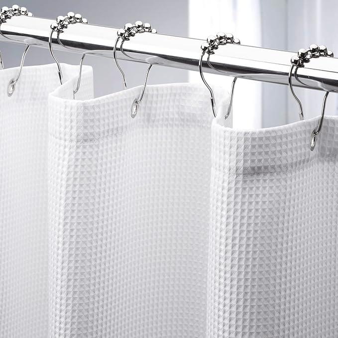 AmazerBath White Waffle Shower Curtain, 240 GSM Hotel Quality
