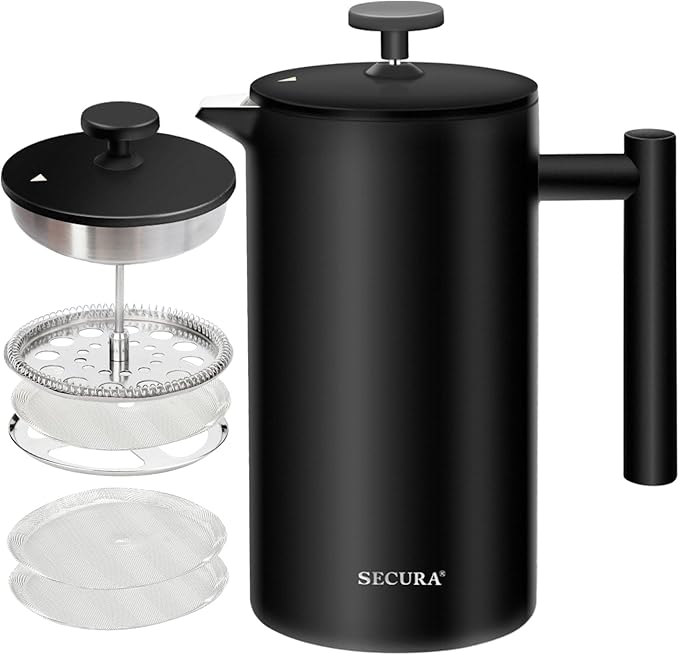 Secura Stainless Steel French Press with Extra Screens on Amazon