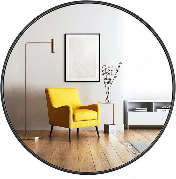Oruii Round Mirror, Black 24 inch, Circle Wall Mirrors Metal Frame