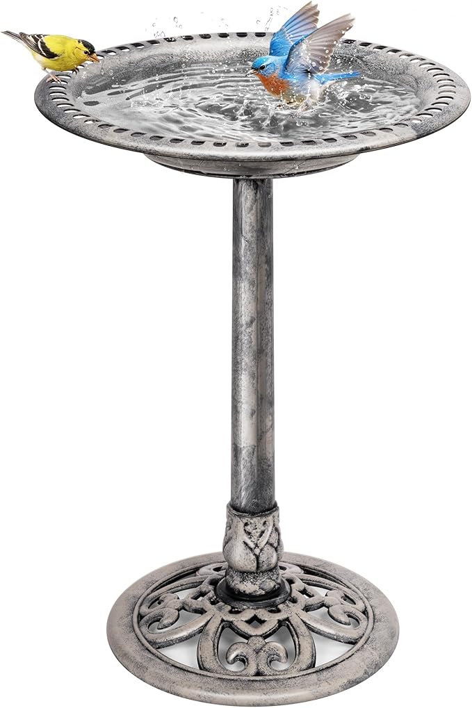 VIVOHOME 28-Inch Polyresin Pedestal Bird Bath, 20" Bowl