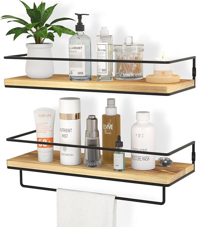 ZGO Floating Shelves for Wall Set of 2, with Metal Frame - floating wall shelves for living room