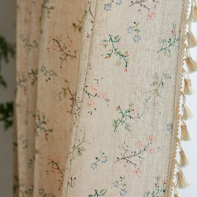 ENJOYBRIDAL Floral Semi-Sheer Bedroom Curtains (2-Panel, 84") - cottagecore bedroom starter kit