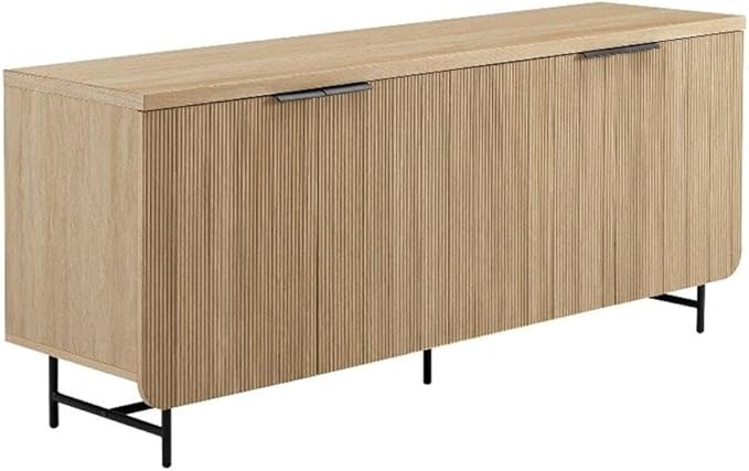 Walker Edison Reema Fluted 4-Door Kitchen Sideboard Buffet, Coastal Oak