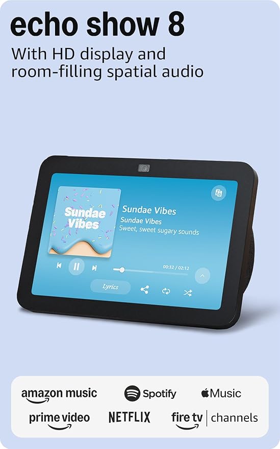 Amazon Echo Show 8 (Like-New Refurbished) on a kitchen counter