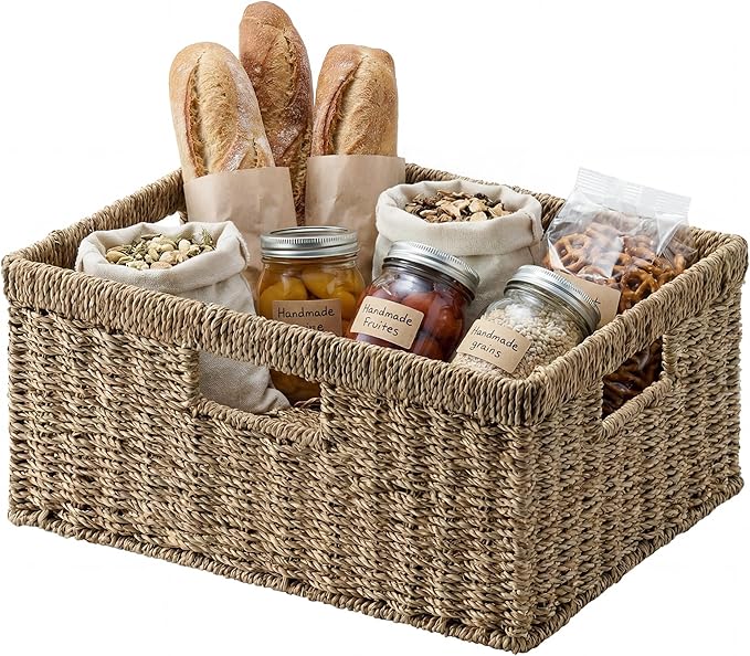 StorageWorks Large Seagrass Wicker Storage Basket with Handles for Japandi living room
